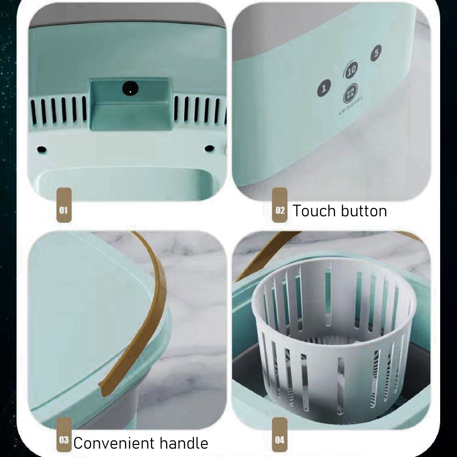 Rupoun Foldable Portable Washing Machine 6.5L Green Mini Washer with Soft Spin Dry Basket for Travel Dorm Nursery Apartment 11.8 x 11.0 inches / 30 x 28 cm EU Plug