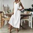 thumbnail image 4 of Tianiyouqing Linen Dresses for Women 2025 Maternity V Neck Flowy Palazzo Office Sundresses Sleeveless Zipper Up Comfortable Vacation Tank Dresses White L, 4 of 8