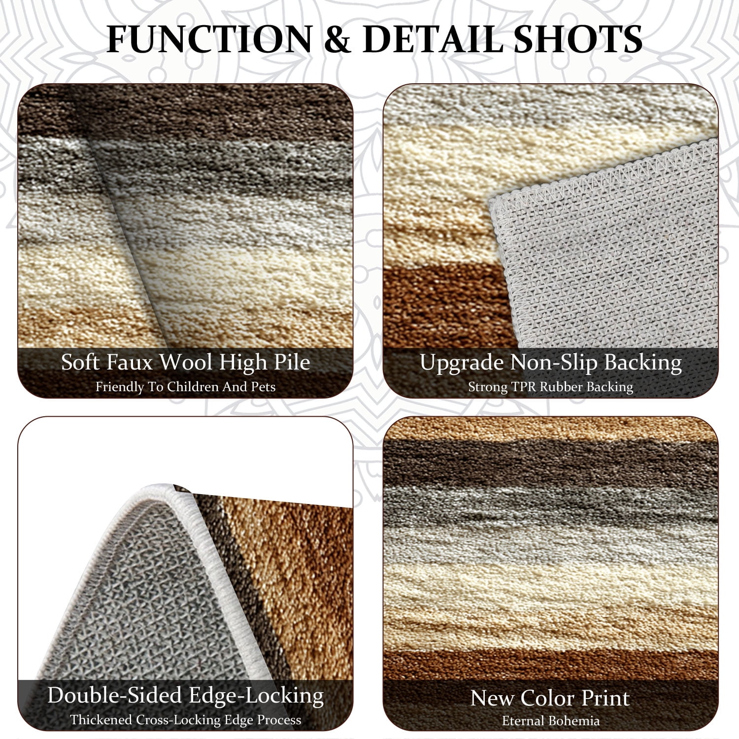 3-Piece Farmhouse Kitchen Rug Set, Washable Anti Slip Striped Floor Mats in 3 Sizes, Stain Resistant Decor Rugs for Kitchen Hallway Bathroom Home Christmas Decor