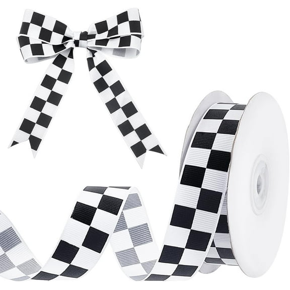 27 Yards Black and White Check Ribbon 1 Inch Racing Car Themed Grosgrain Ribbon Grosgrain Ribbon with Classic Checkered Pattern