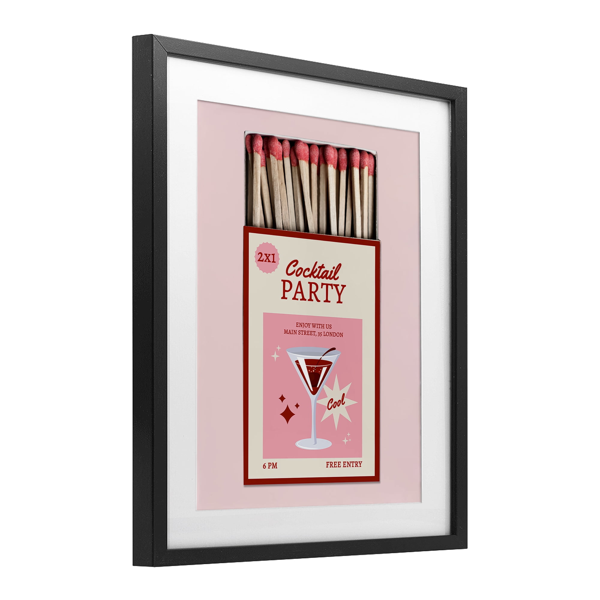 Stupell Industries Cocktail Party Matchbox Black Framed Print Under Glass, design by CAD Designs