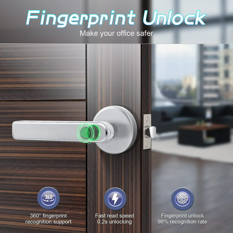 Fingerprint Door Door Lock with Code/Backup Key/Fingerprint Door Knob Keyless Entry Door Lock with Handle for Home Hotel Office Apartment Bedroom,Silver - Walmart.com