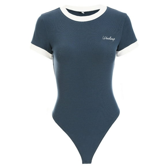 Women Letter Embroidery Bodysuit Sexy Stretch Sexy Stretch Slim Slim O-Neck Short Sleeve Jumpsuit