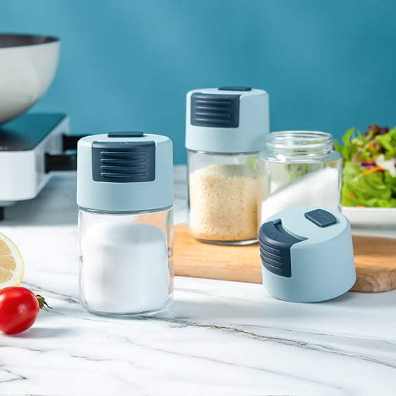 Push-Button Measuring Shaker Bottle - Quantitative Spice Dispenser for Seasoning Control, Baking Powder Metering Tool Glass Bottle Metering Shaker Household Kitchen Control Amount Sprinkler (Green)