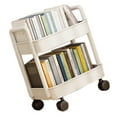 thumbnail image 2 of Carrito rodante de plástico de 2 capas, blanco, con gancho, estable, móvil, para sala de estar, dormitorio y cocina., 2 of 12