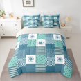 thumbnail image 2 of jejeloiu Modern Geometric Plaid 7 Pieces Bedding Comforter Set,Retro Rhombus Abstract Full Bedding Set,Cyan Polka Dots Fitted Sheet Flat Sheet For Girls Boys,Super Cozy Room Decor Reversible, 2 of 8