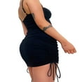 thumbnail image 2 of Women Ribbed Slip Mini Dress Sleeveless Backless V-Neck Side Drawstring High Waist Bodycon Dress Vintage Beach Sundress, 2 of 6