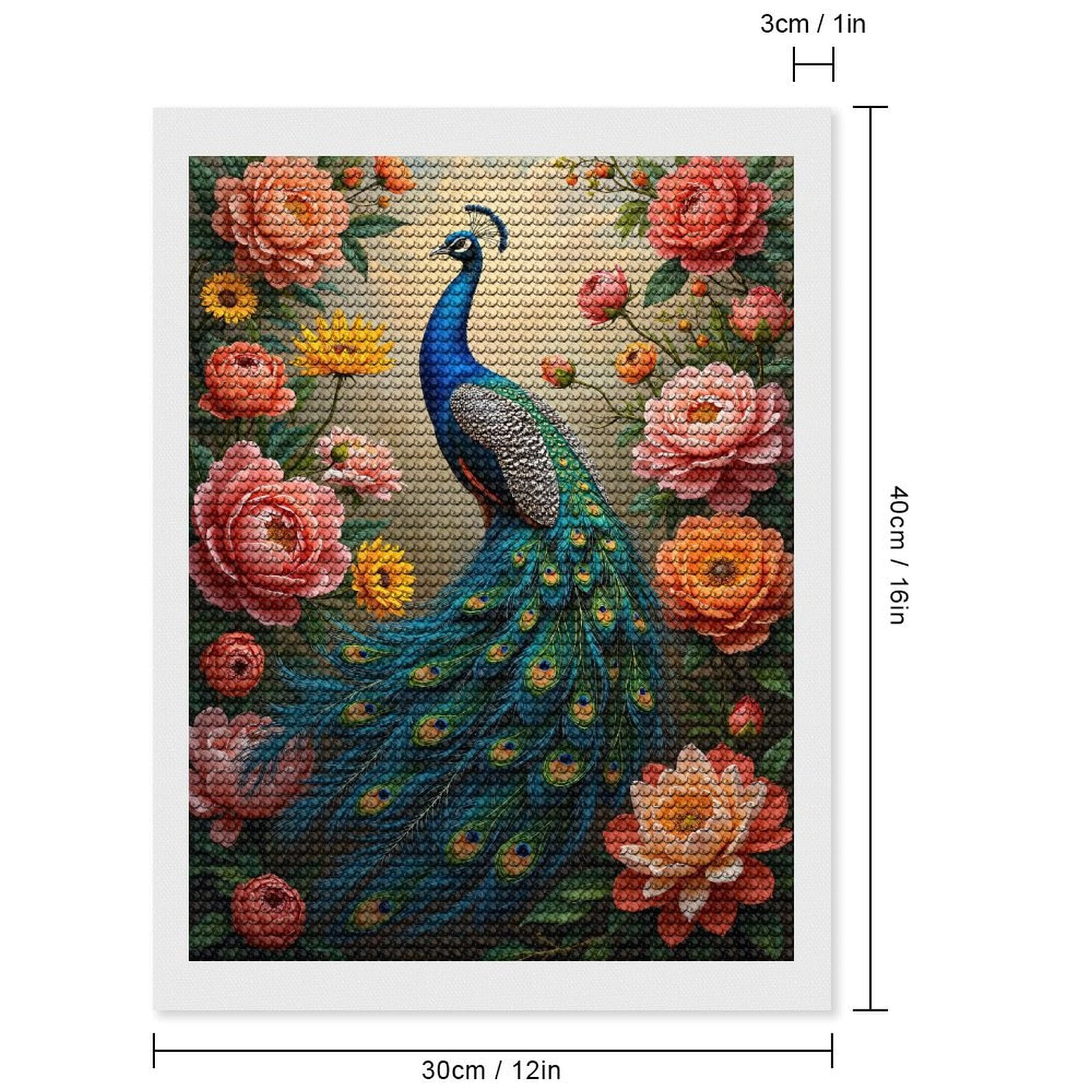 Diamond Art Kits for Adults, Peacock Among Vibrant Blossoms 5D Diamond Painting Kits for Adults Beginners, DIY Full Drill Diamond Painting, Gem Art and Crafts 12x16