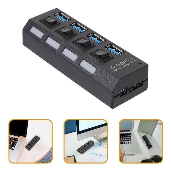 OULII Usb3.0 Hub 4 Ports for Computer Black High-Speed Data Transfer