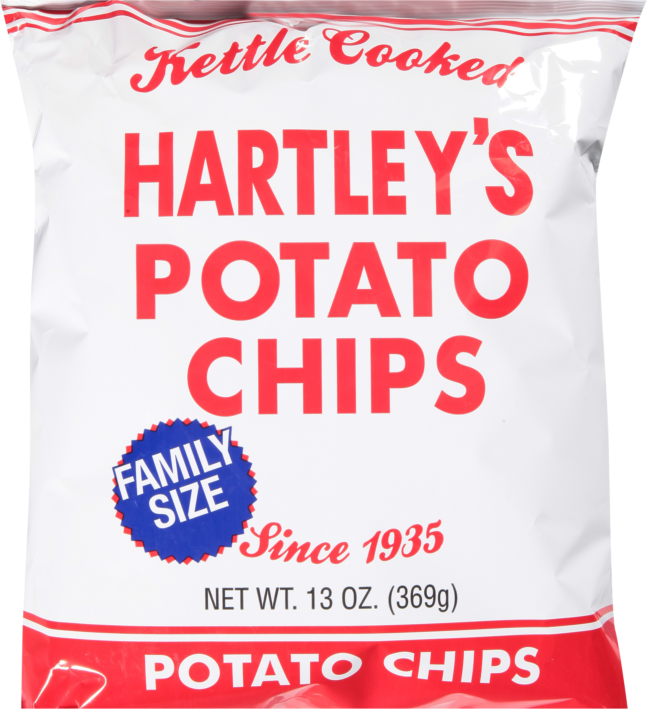 13oz. Hartley's Plain Potato Chips, Original Kettle Cooked Flavor, 0 Trans Fat, No Allergens Contained