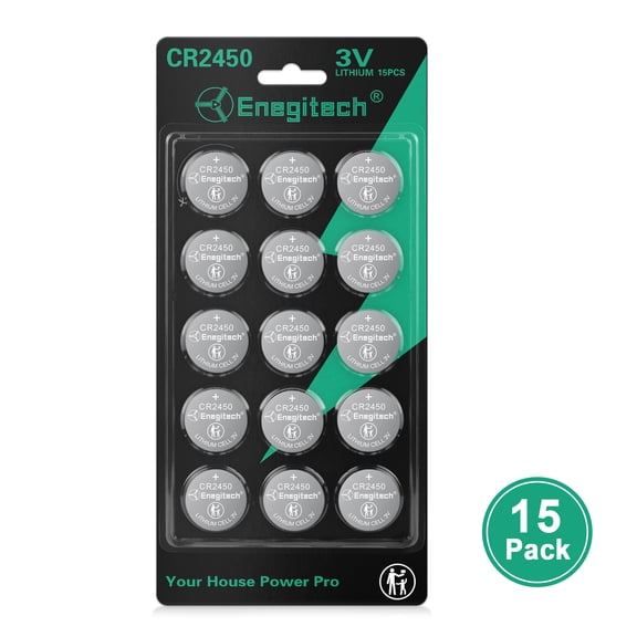 CR2450 Lithium Coin Battery, 15-Pack, 3V for Car Key Fob, Remote Controls, Hygrometers, Electronic Scales, Small Electronic Devices