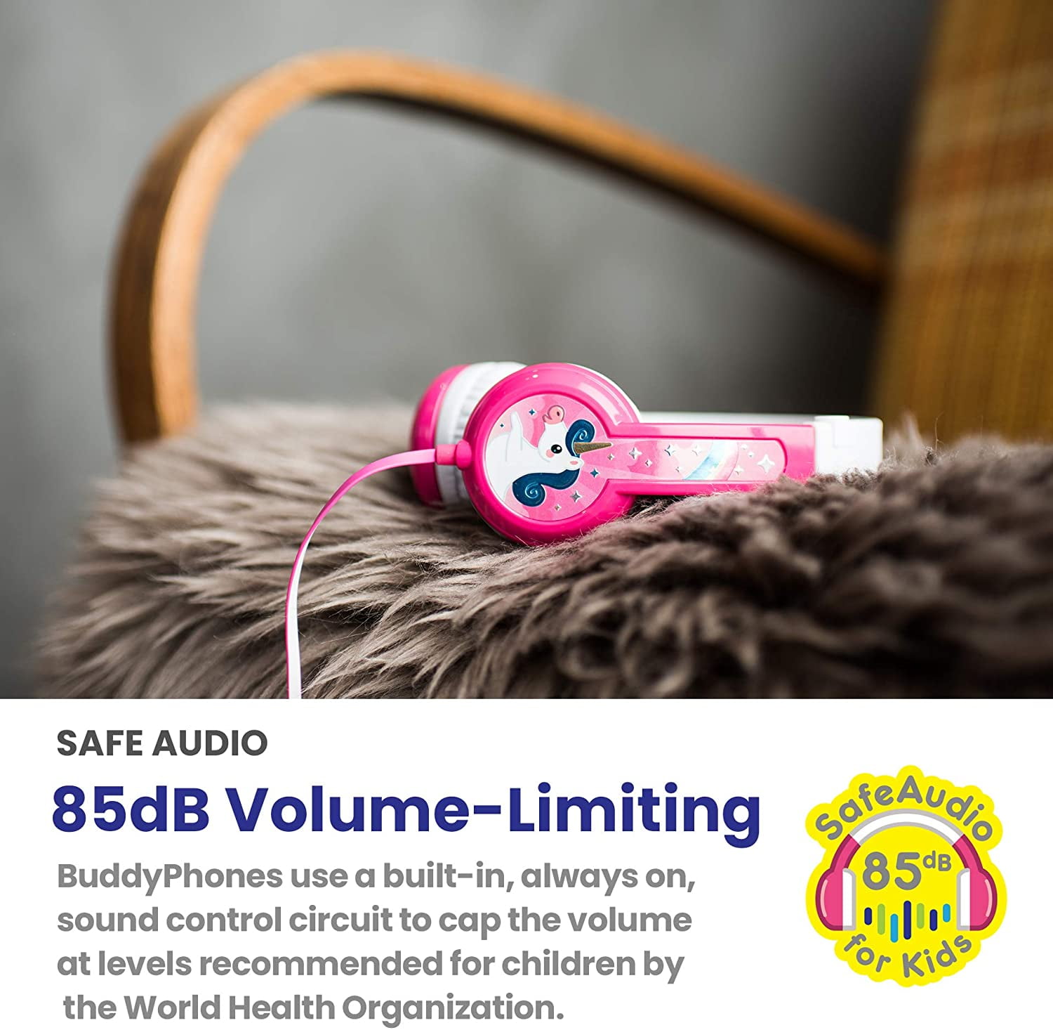 BuddyPhones Discover On Ear Wired 85dB Safe Volume Limiting Kids
