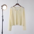 thumbnail image 2 of BaoFuBaoMei Cotton Cardigan Sweater for Women Lightweight Button up Long Sleeve Cardigans Cropped Crew Neck Solid Sweater, 2 of 5