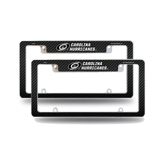 Carolina Hockey Hurricane's (Set of 2) Chrome Metal License Plate Frames with Carbon Fiber Design