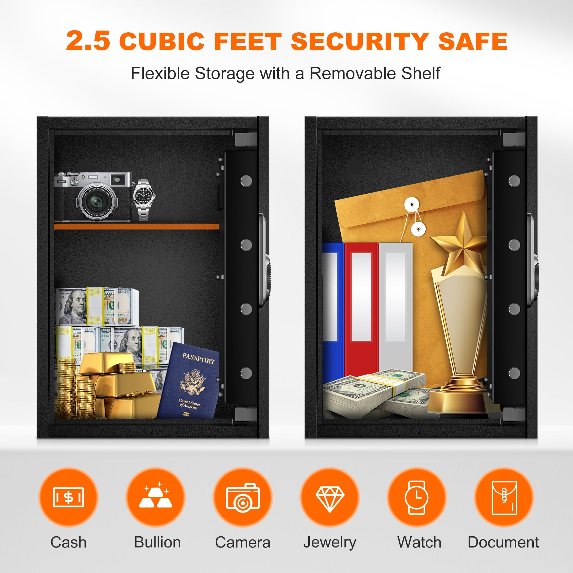 Bonsaii 2.5 Cubic Feet Safe Security Large Document Money Safe Box with Electronic Keypad & Removable Shelf
