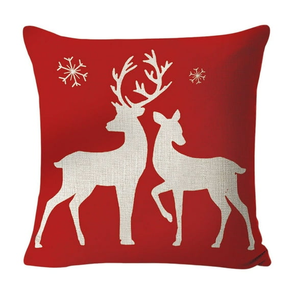 Christmas Throw Pillow Covers 18 x 18 Inch Holiday Decorations Winter Decorative Red Christmas Patterns Reindeer Soft Fabric Pillowcase for Christmas Home Sofa Couch Decor