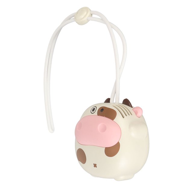 Mini ventilador de cuello colgante, ventilador de collar con forma de vaca de dibujos animados, recargable por USB, sin aspas, con cordón ajustable para exteriores, color beige