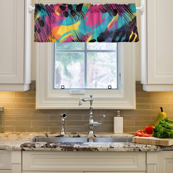 Multicolour Curtain Valance 54x18in Treatment Decor Blackout Rod Pocket for Windows Living Room Kitchen