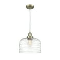 thumbnail image 4 of Innovations Lighting  Franklin Restoration Bell - 1 Light 12" Cord Hung Mini Pendant Brushed Brass/Clear Deco Swirl, 4 of 5