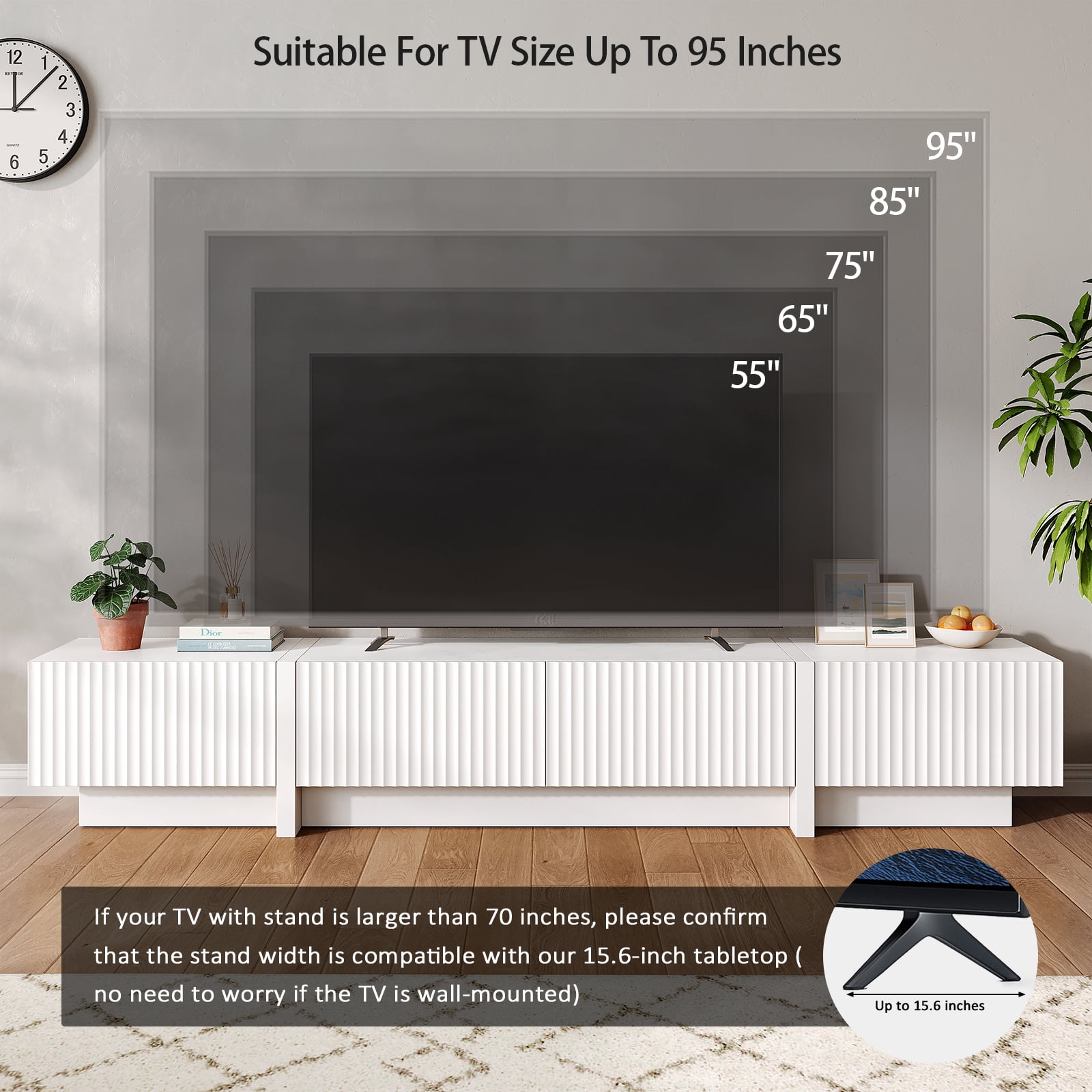 98" White Modern TV Stand, Large Entertainment Center with Drawers & Storage Compartments, Fits 55"-95" TVs for Living Room