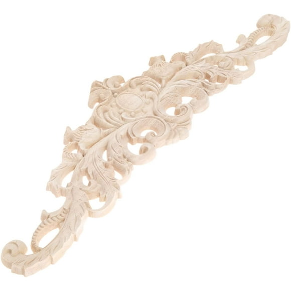 shiyou-Long Wood Carved Appliques Onlays, 1-Pack Unpainted Decorative Corner Carving Decals Set for Wall Door Cabinet Mirror Closet Wardrobe Dresser Mantel Staircase DIY Project, 40x11cm/15.75"x4.33"