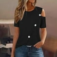 thumbnail image 2 of Quinlirra T shirts for Women loose fit Women'S 2024 Summer Casual And Comfortable Solid Color Cold Shoulder Button Splicing Short-Sleeved Round Neck Top/Shirt, 2 of 5