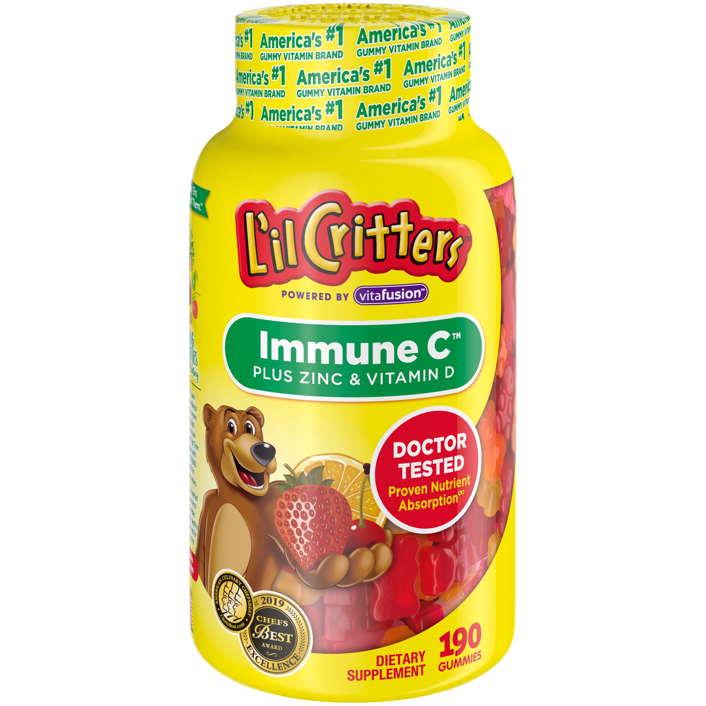 L'il Critters Kids Immune C Gummy Supplement with Vitamin Zinc and Vitamin D3 for Immune 190 ct (95-190 day supply), 4 delicious flavors from America's Number One Gummy Vitamin Brand -