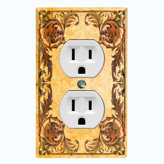 Metal Light Switch Plate Cover Elegant Yellow Grape Vine Damask Frame FRA048