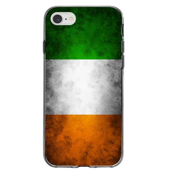DistinctInk Clear Shockproof Hybrid Case for iPhone 7 8 SE (2020 Model) 4.7" Screen TPU Bumper Acrylic Back Tempered Glass Screen Protector - Ireland Old Flag - Show Your Love of Ireland