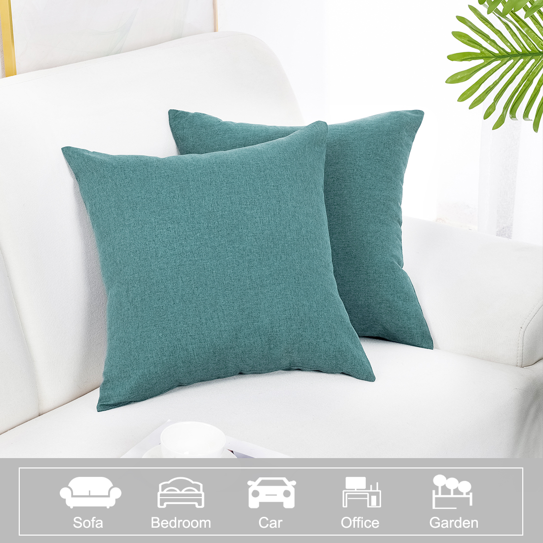 Unique Bargains 2-Pack Solid Waterproof Decorative Throw Pillow Covers Green 20" x 20"
