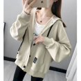 thumbnail image 4 of Chaquetas sólidas para mujer, moda coreana, cárdigans holgados de manga larga con capucha, abrigos de gran tamaño con una botonadura, ropa informal para mujer, 4 of 5
