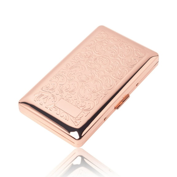 Stylish Simple Beautiful Metal Ladies and Men's Cigarette Case, RFID Credit Card Metal Wallet,Holds 14pcs 100's cigarettes (W22 Rose)