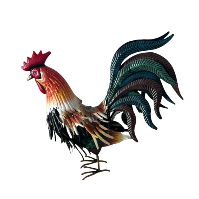 Escultura de gallo de metal para decoración de jardín, estatua de pollo, adorno paisajístico para césped, figura de animal de granja para cocina y naranja