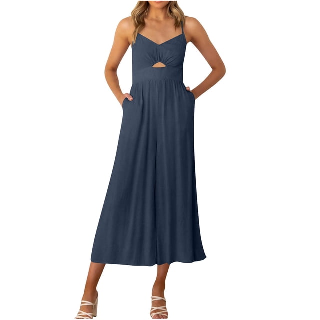 Mono de mujer Mamelucos Overoles Moda Verano Sólido Bolsillo Casual Sin mangas Tirante Mono Odeerbi ODB-2