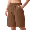 thumbnail image 3 of Women's High Waisted Bermuda Shorts Casual Summer Beach Shorts Wide Leg Lounge Shorts with Pockets Drawstring Shorts Vacation Bottoms, 3 of 7
