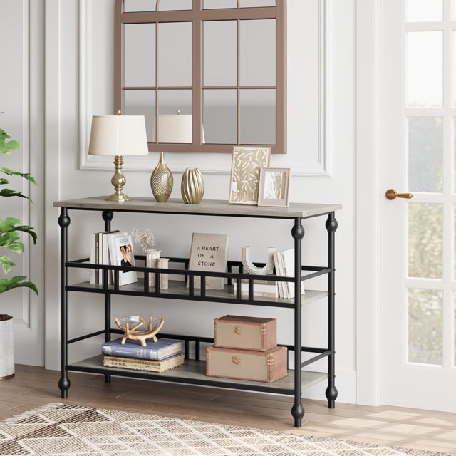 43" Console Table with 3-Tier Storage, Industrial Hallway Table