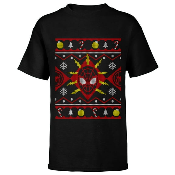 Marvel Spider-Man Miles Morales Ugly Christmas Sweater - Short Sleeve T-Shirt for Kids - Customized-Black