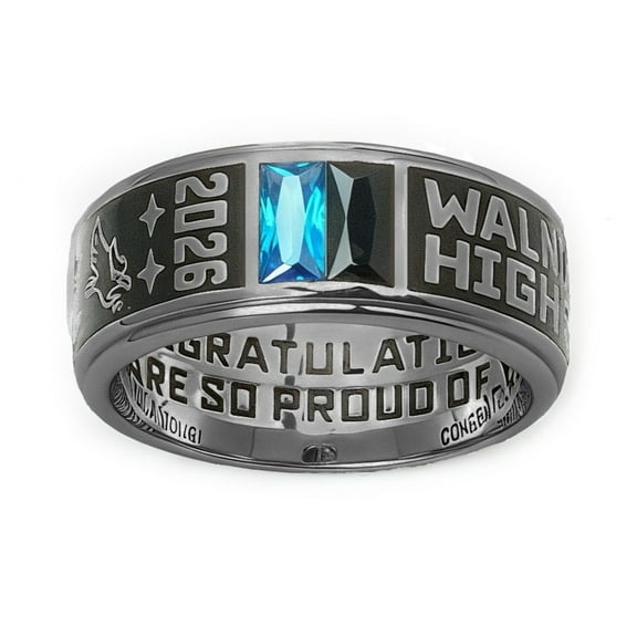 USA Jour Nouveau Jewelry Customized  Band Class Ring for Men, Personalized  Graduation Gift, Class Ring Band- Gun Black Plated Sterling Silver