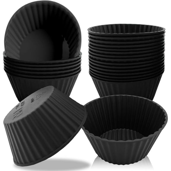 Silicone Baking Cups Reusable Muffin Cupcake Liners 24 Pack Non-stick Cupcake Holders Molds for Party Birthday Halloween Christmas Black
