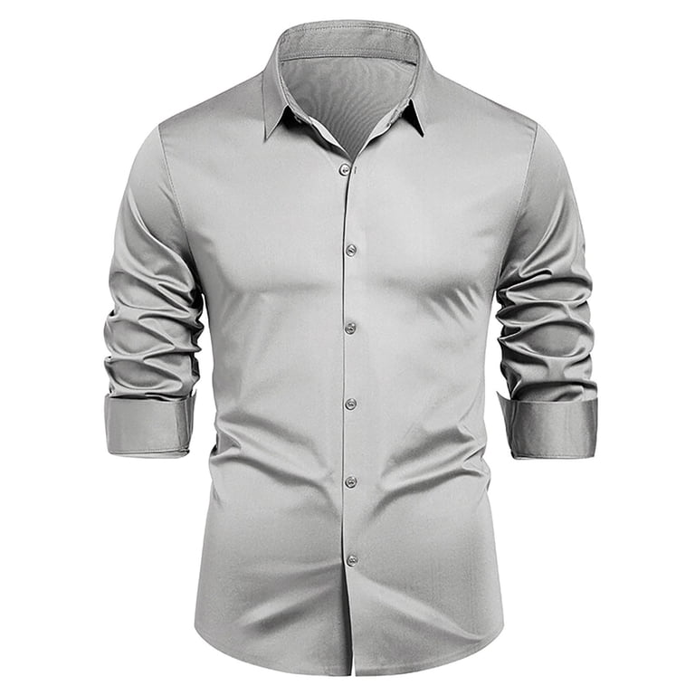 Zylanna Men's Formal Dress Shirts, Button Solid Long Sleeve Business Turn Down Collar Shirts Gray Size L