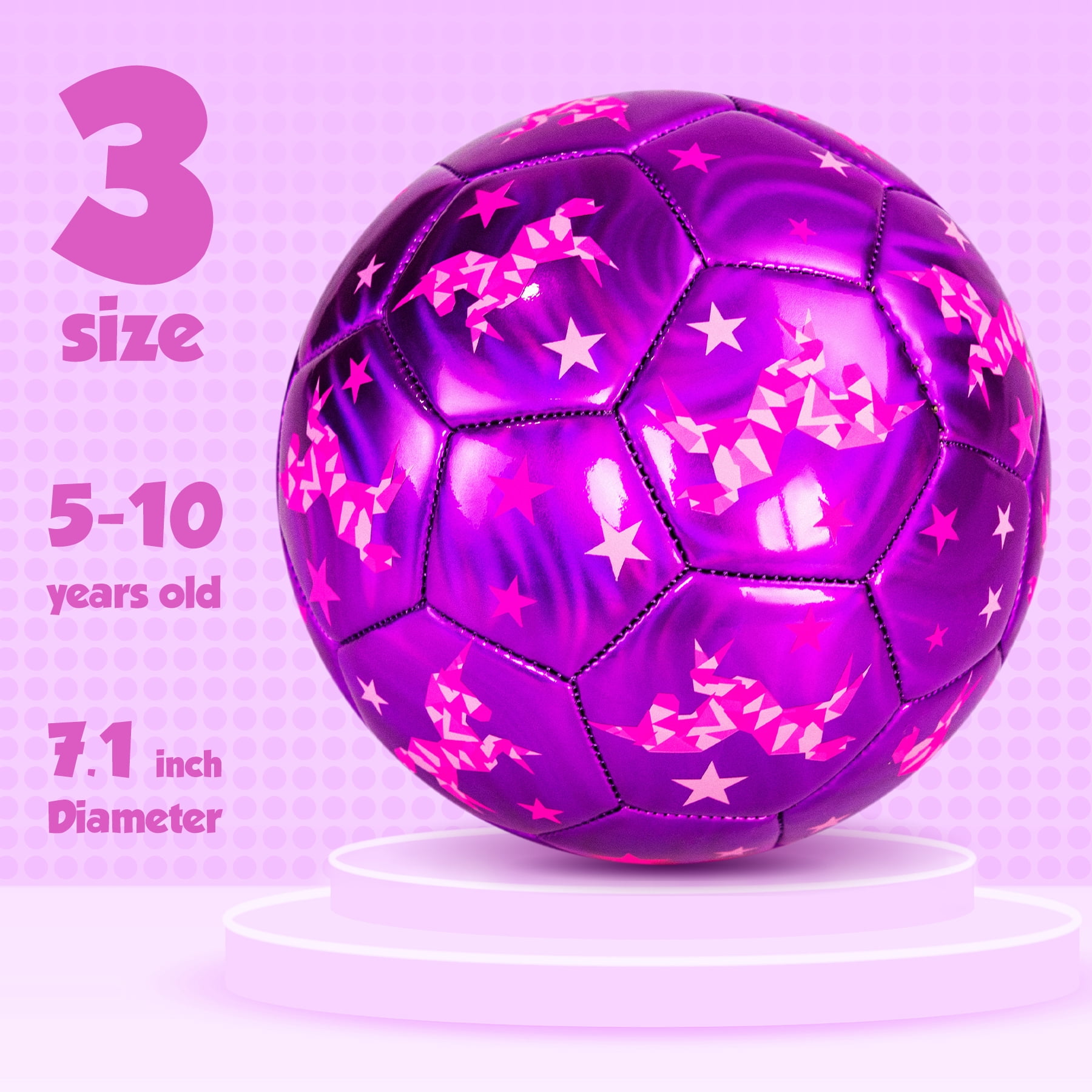 EVERICH Size 3 Soccer Ball for Kids Glitter Unicorn Toddler Girls