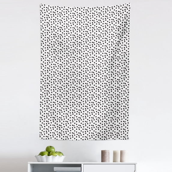 Abstract Geometry Tapestry, Illustration of Randomly Arranged Dots on Plain Background, Fabric Wall Hanging Decor for Bedroom Living Room Dorm, 5 Sizes, White and Charcoal Grey, by Ambesonne