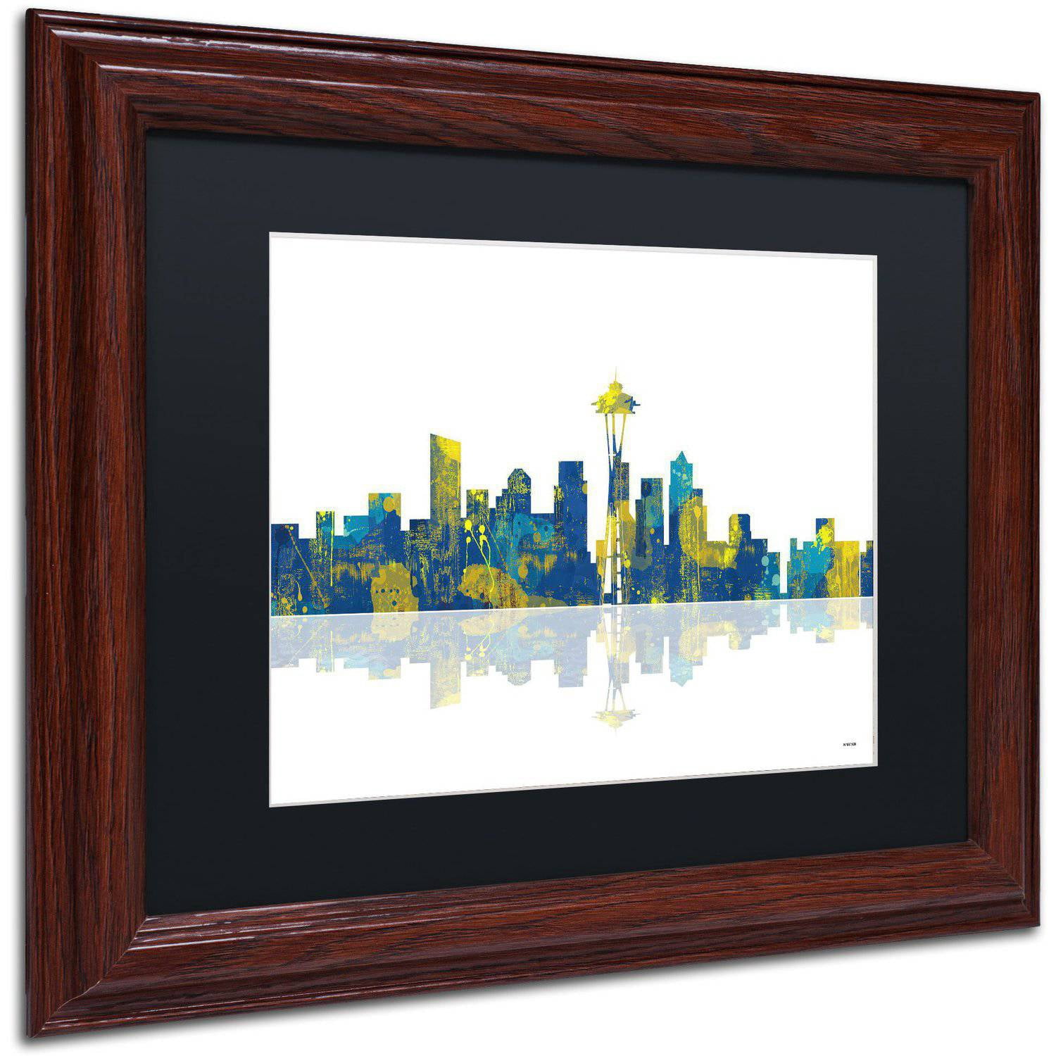 Trademark Fine Art "Seattle Washington Skyline" Canvas Art by Marlene Watson Black Matte, Wood Frame