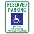 thumbnail image 1 of Alabama Handicap Reserved Parking Sign, 50 Fine 1St Offense Violation, 18x24 Aluminum, 1 of 1