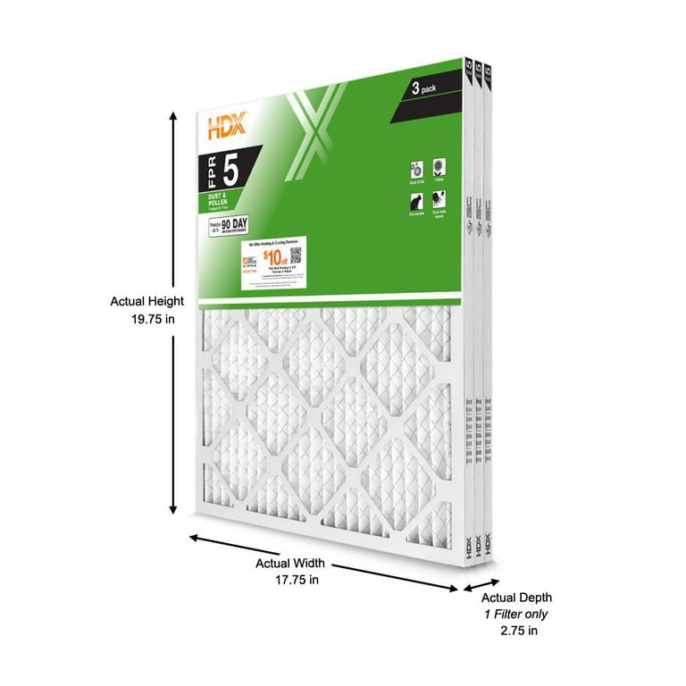 HDX 18x20x1 Standard Pleated Air Filter for HVAC, FPR 5, 3-Pack