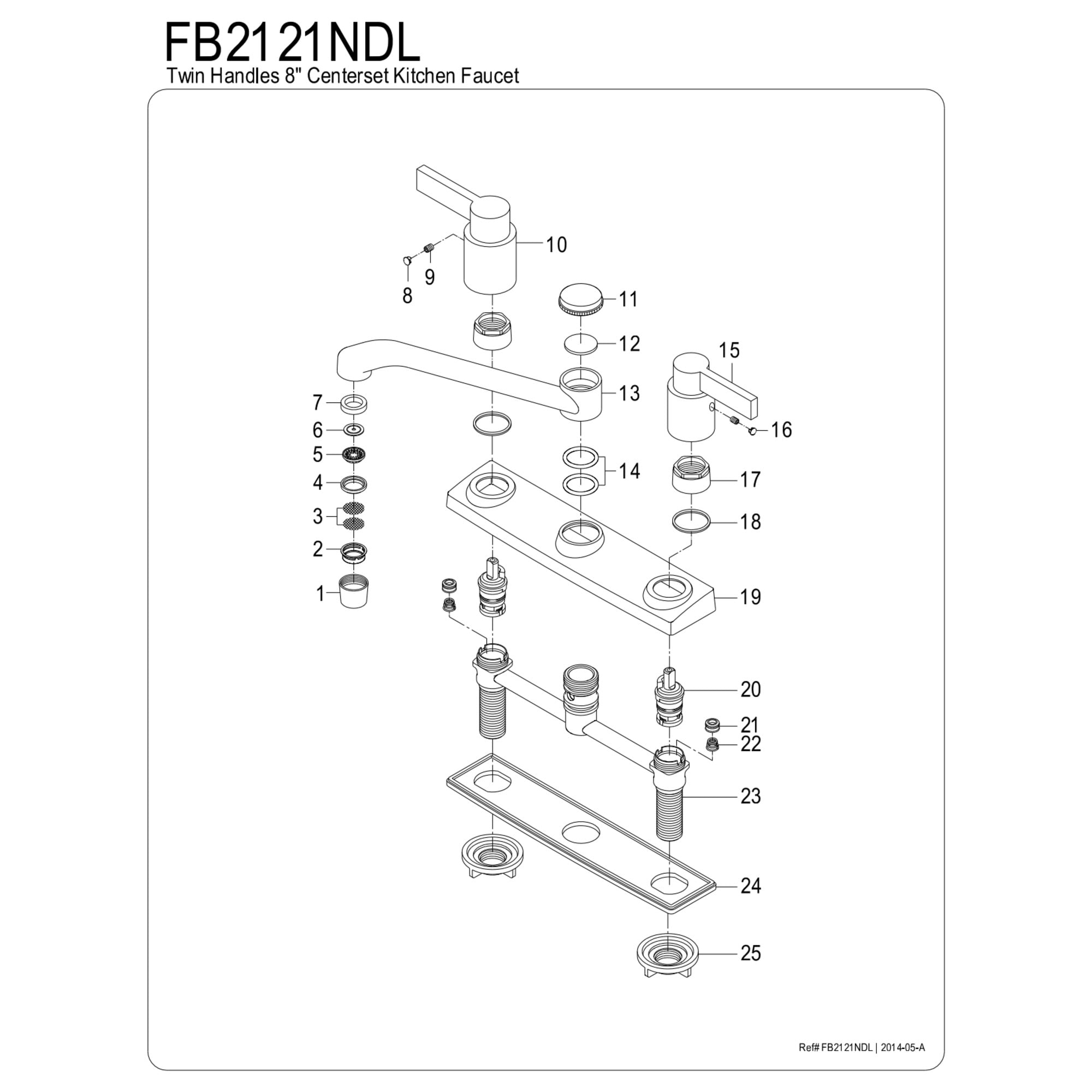 Kingston FB2121NDL NuvoFusion Two-Handle 2-Hole 8" Centerset Kitchen Faucet in Polished Chrome