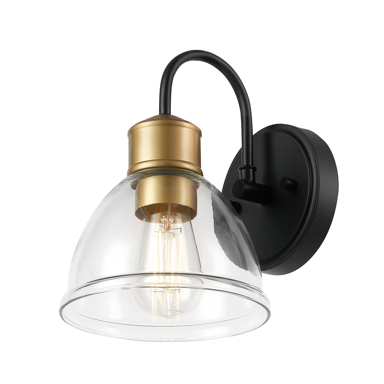 Better Homes & Gardens Indoor 1-Light Matte Black Wall Sconce, Clear Glass Shade, LED Bulb Included