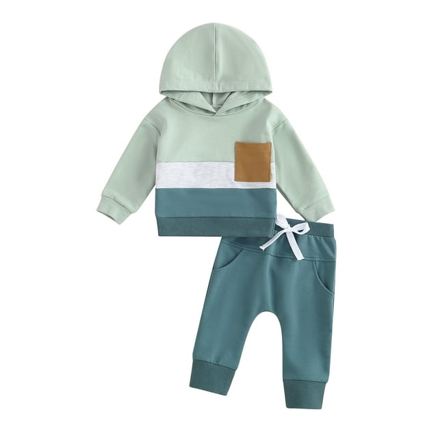 Gupgi Baby Boy Fall Clothes 3 6 9 12 18 Months 2T 3T Color Block Hoodie Sweatshirts Pants 2Pcs Set
