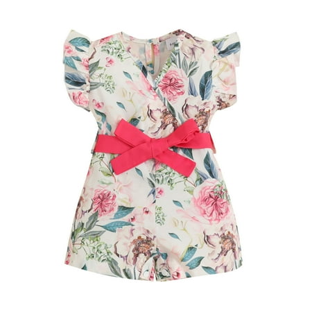 

fvwitlyh Girls Jumpsuits & Rompers 2t Girls Summer Clothes Toddler Girls Fly Sleeve Floral Prints Romper Jumpsuit Clothes Bunny Romper Baby Girl