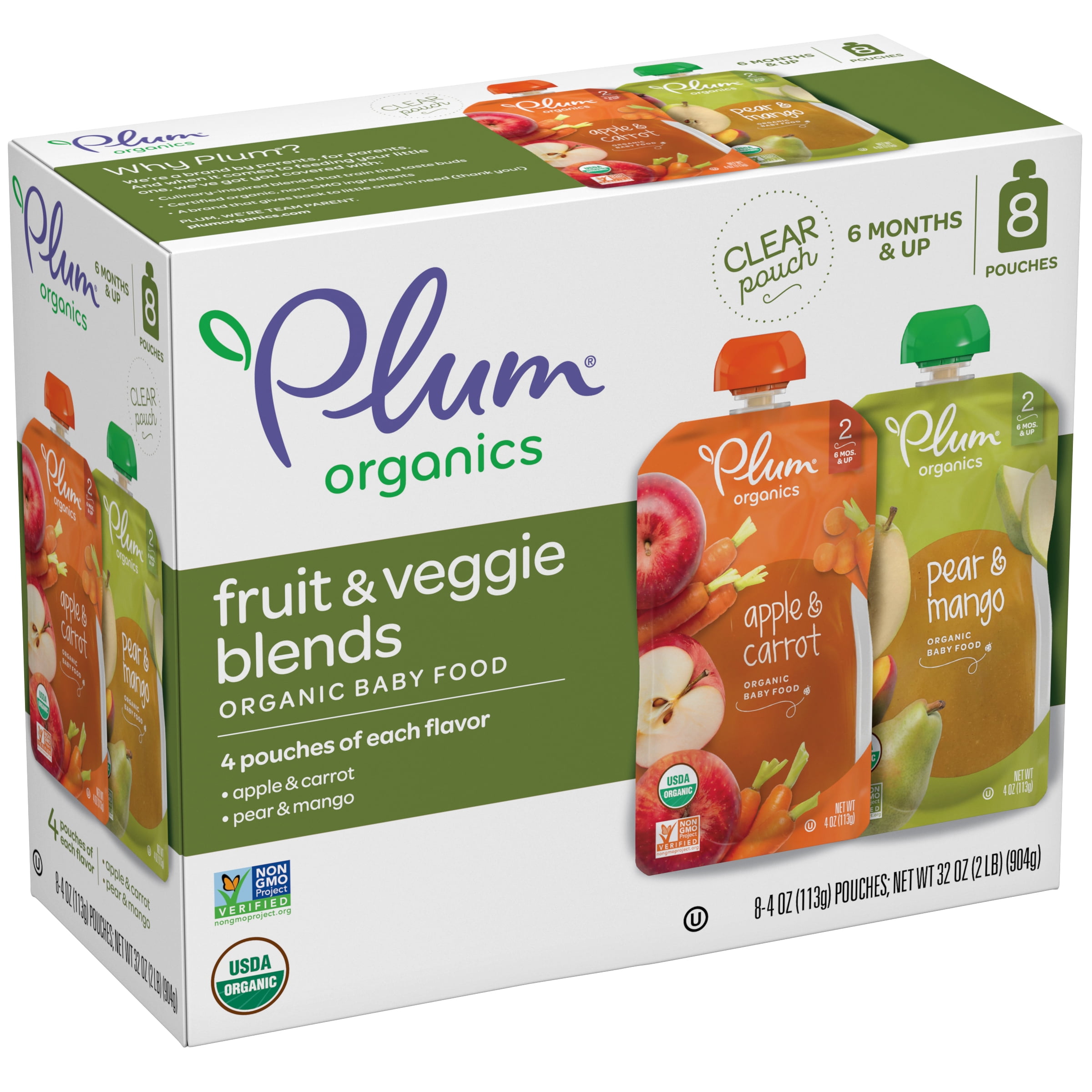 Plum Organics Organic Non-GMO Stage 2 Baby Food, Variety Pack, 4 oz Pouch, 8 Count